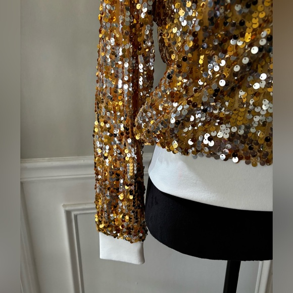 Womens Long Sleeve Sequin Zipper Jacket with Ribbed Cuffs - Picture 4 of 13